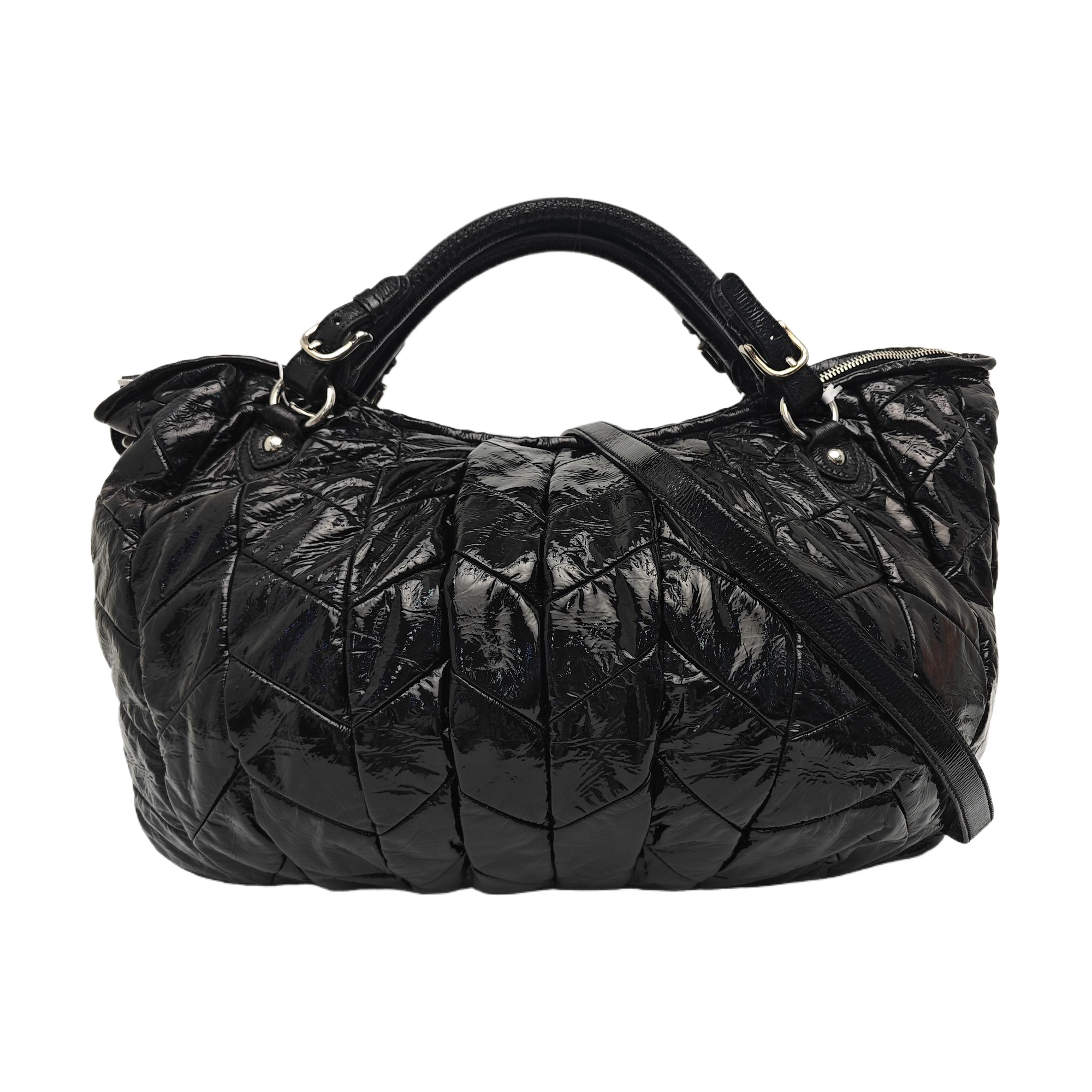 Quilted Patent Leather Tote Bag Black