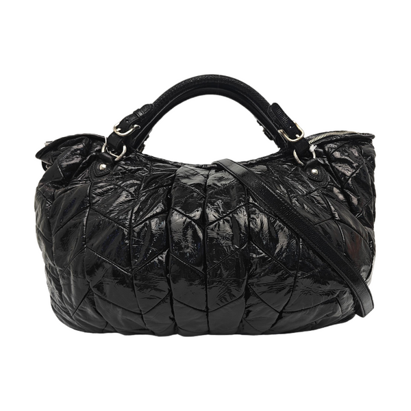 Quilted Patent Leather Tote Bag Black