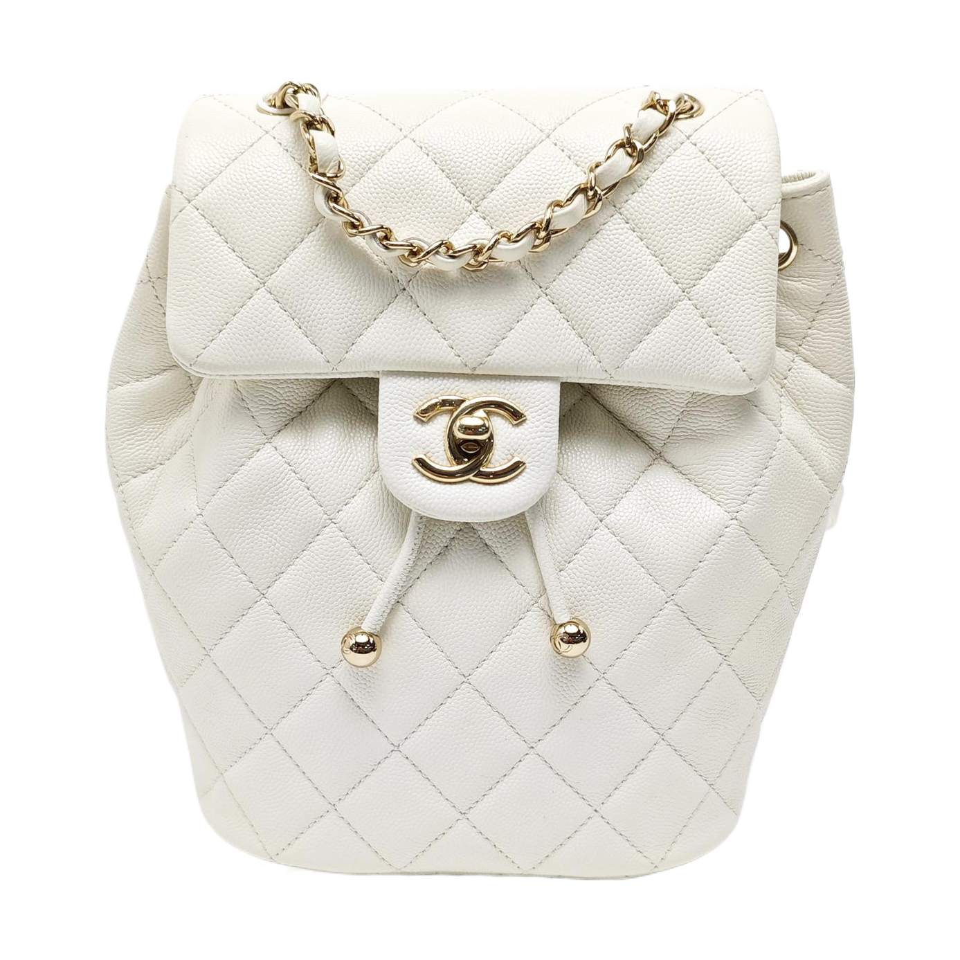 Quilted Grained Calfskin Backpack White
