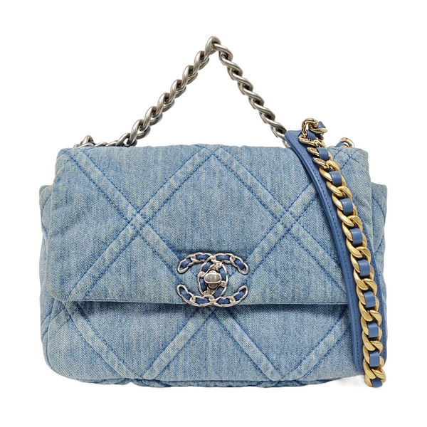 CHANEL 19 Small Quilted Canvas Blue