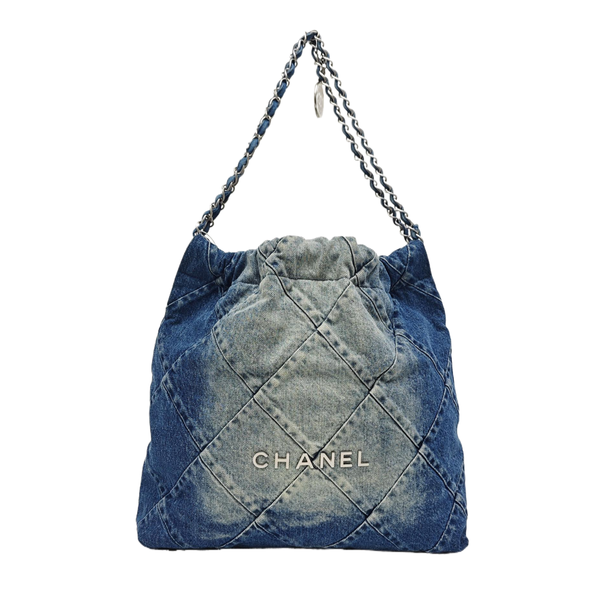 CHANEL 22 Medium Quilted Denim Blue