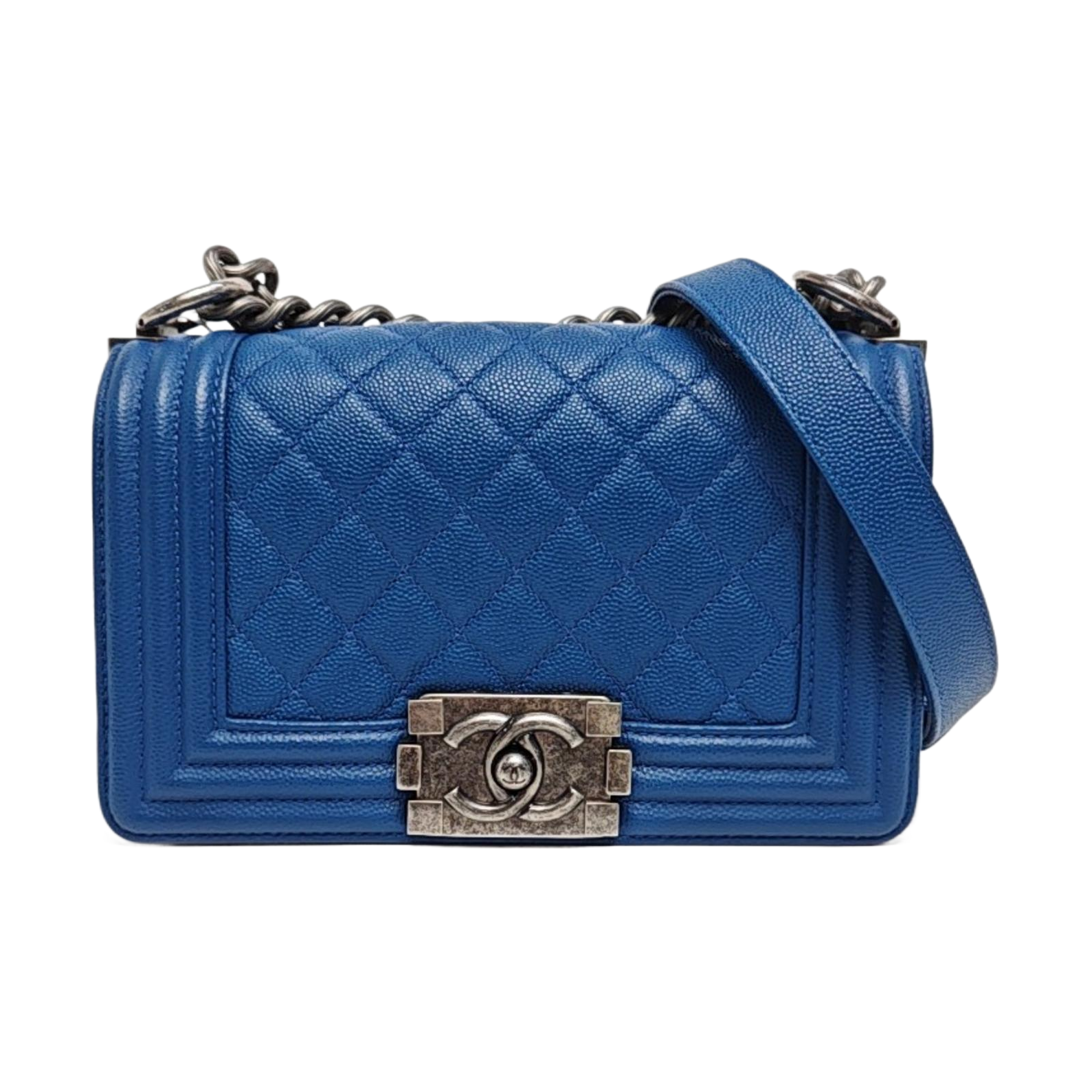 BOY CHANEL Small Quilted Grained Calfskin Blue