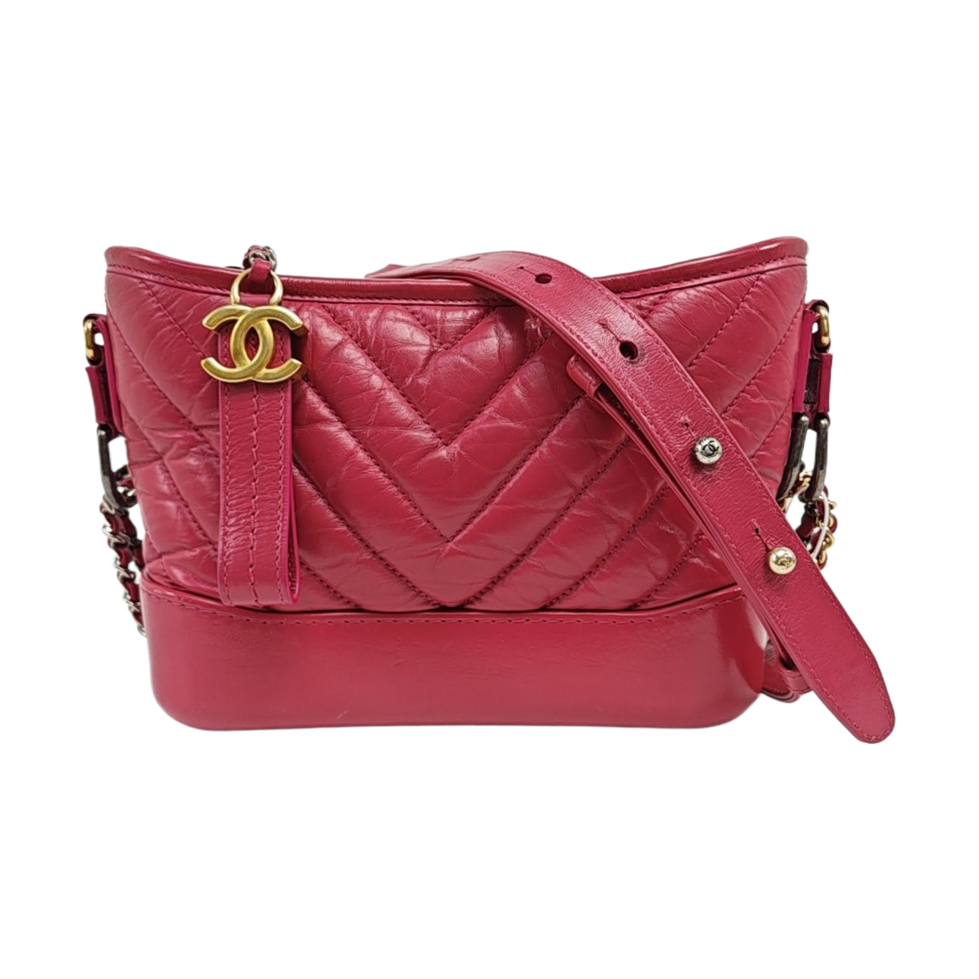 GABRIELLE Small Chevron, Quilted Calfskin Red