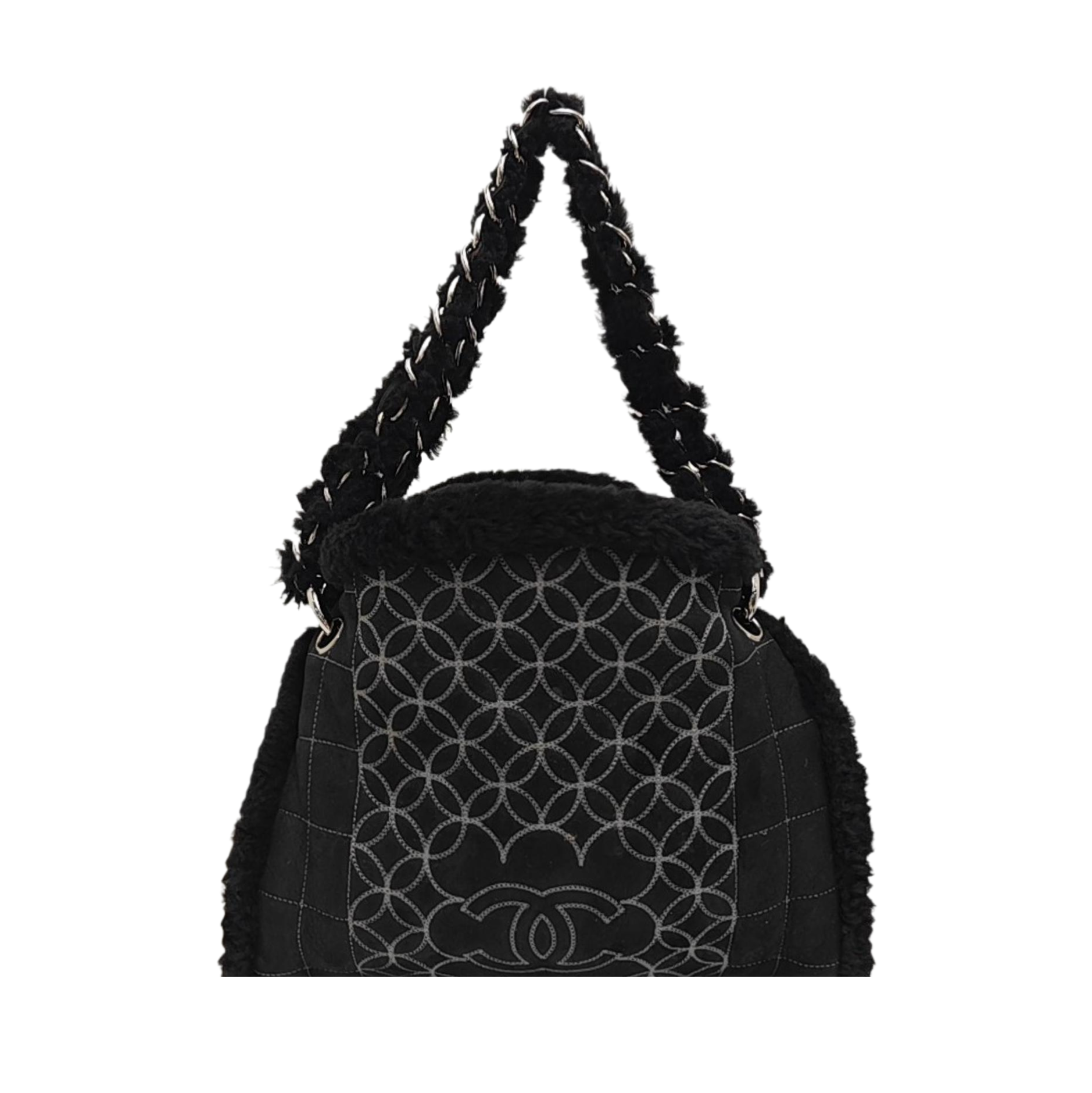 Quilted Fabric Top Handle Bag Black