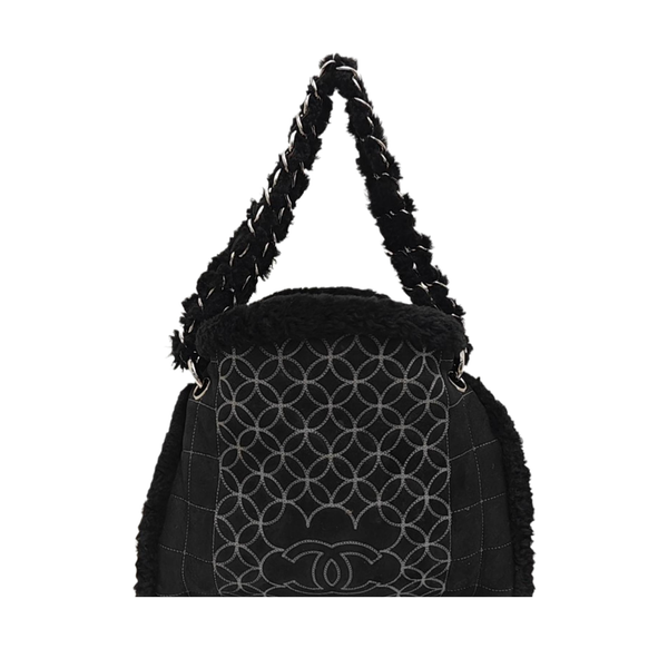 Quilted Fabric Top Handle Bag Black