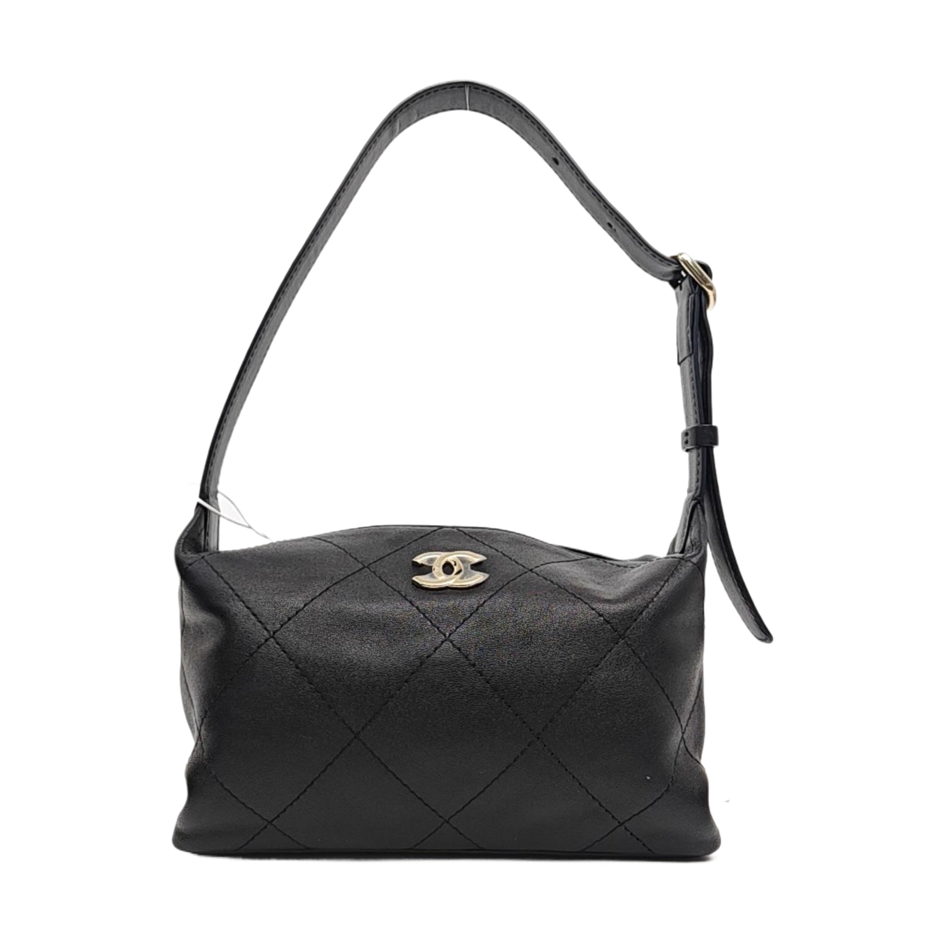 Quilted Lambskin Top Handle Bag Black
