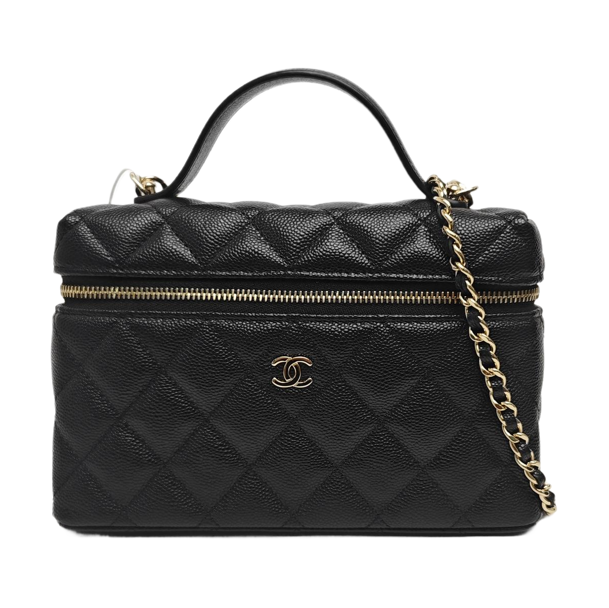 Quilted Grained Calfskin Shoulder Bag Black