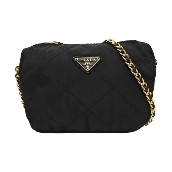 Quilted Nylon Shoulder Bag Black