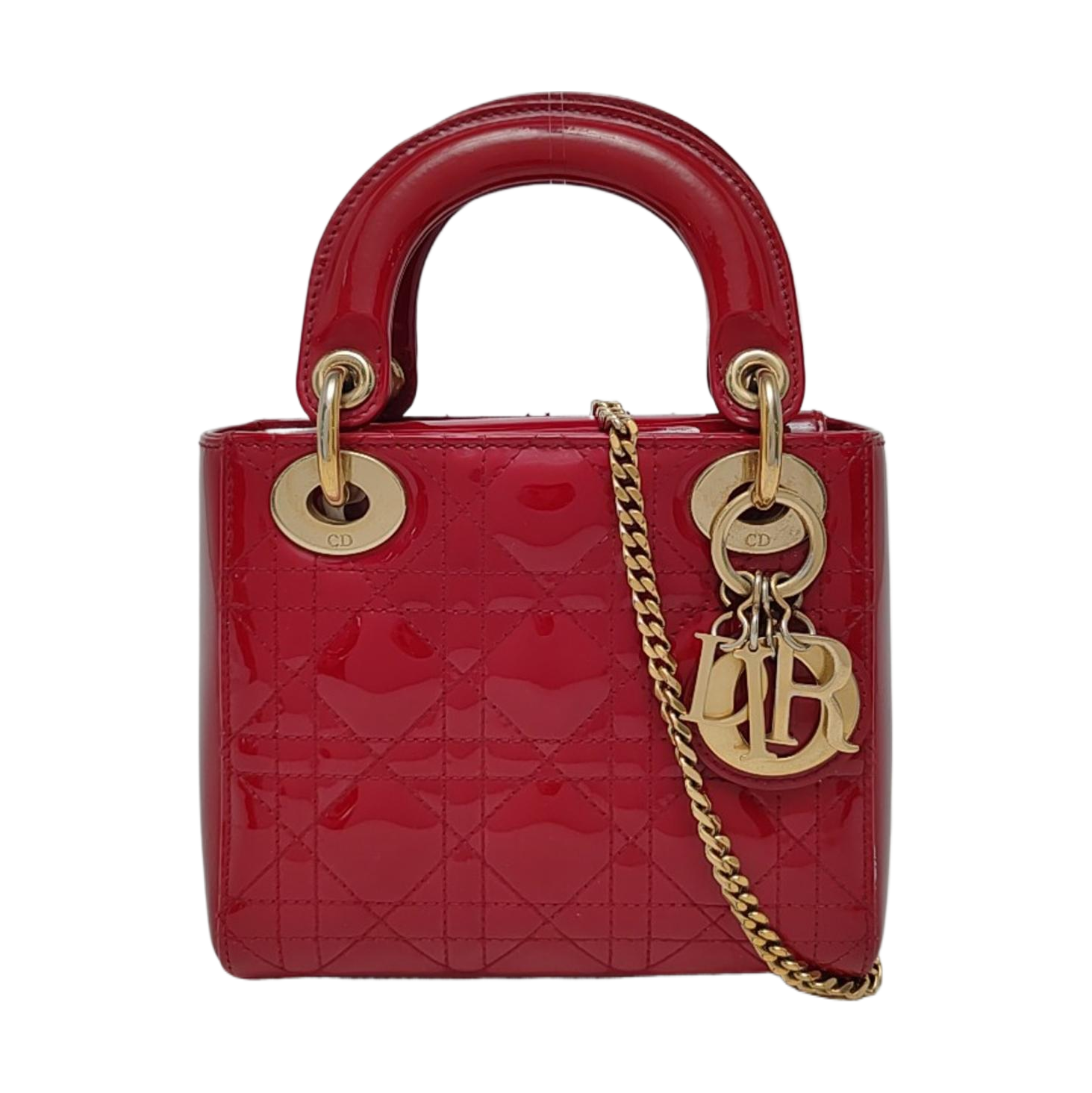 Authenticated pre-owned  Lady Dior Mini Cannage Patent Calfskin Red - Tote Bag at Looply
