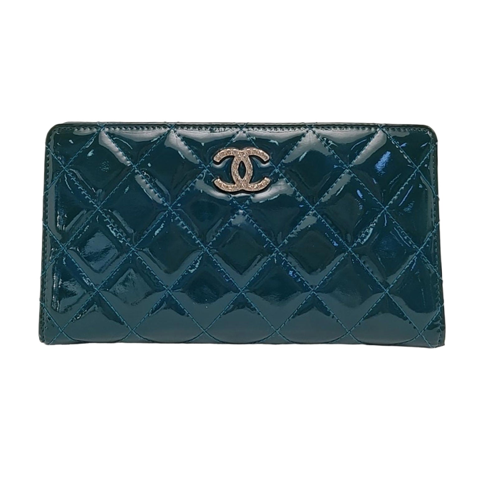 Quilted Patent Leather Wallet Blue