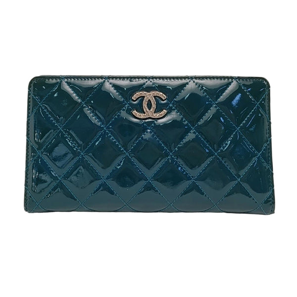 Quilted Patent Leather Wallet Blue