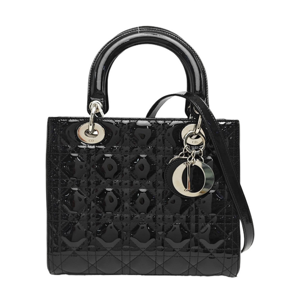 Lady Dior Medium Cannage Patent Leather Black
