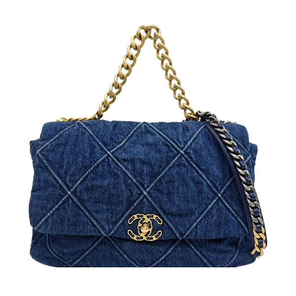 CHANEL 19 Maxi Quilted Denim Blue