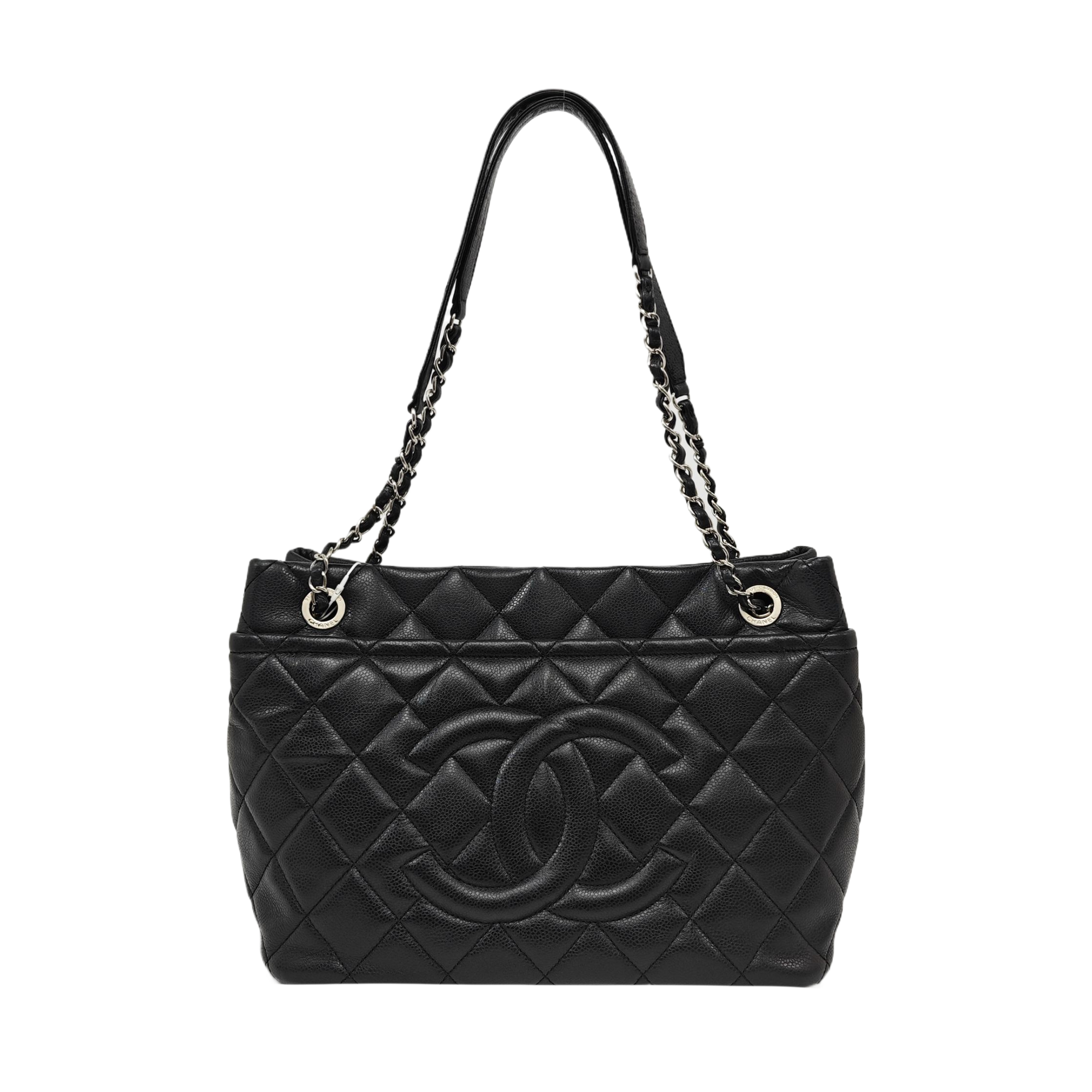 Quilted Grained Calfskin Tote Bag Black