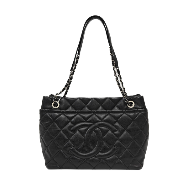 Quilted Grained Calfskin Tote Bag Black