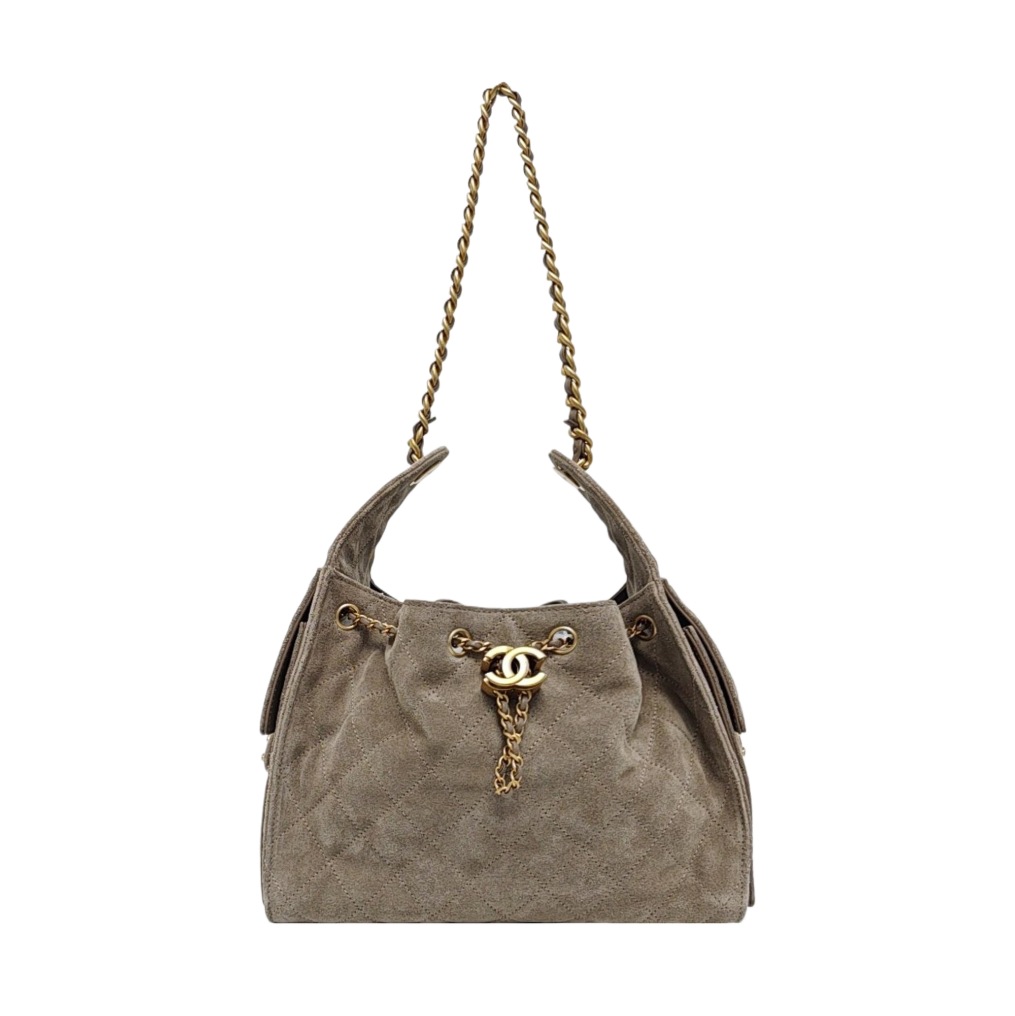 CHANEL 25 Small Quilted Suede Gray