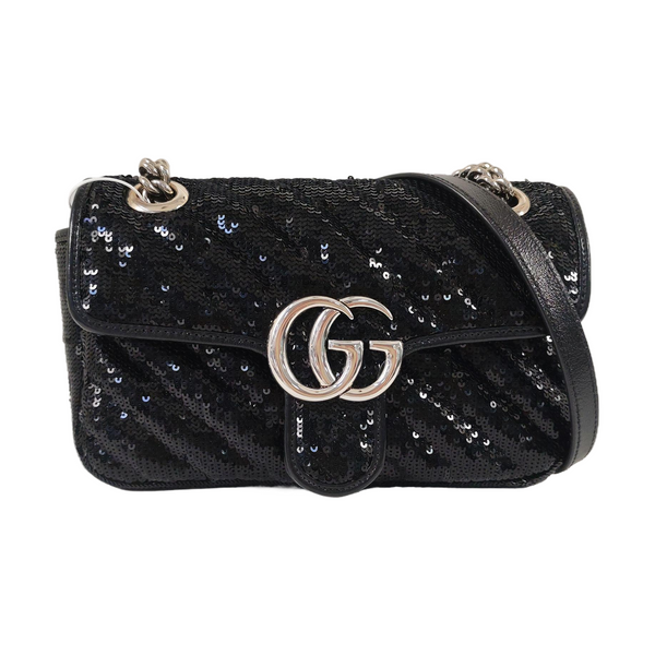 Authenticated pre-owned  GG Marmont Small Quilted Sequins Black - Crossbody Bag at Looply