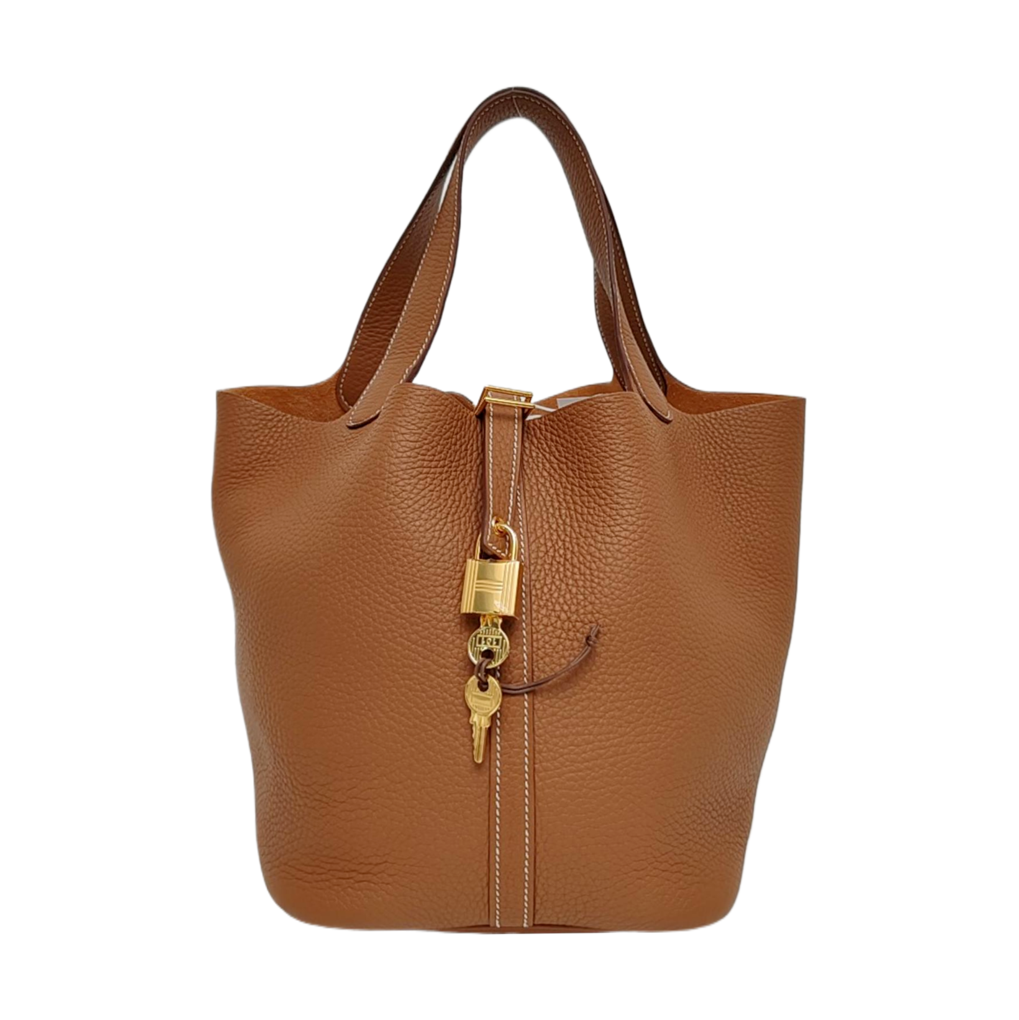 Authenticated pre-owned  Picotin Lock 22 Clemence Brown - Bucket Bag at Looply