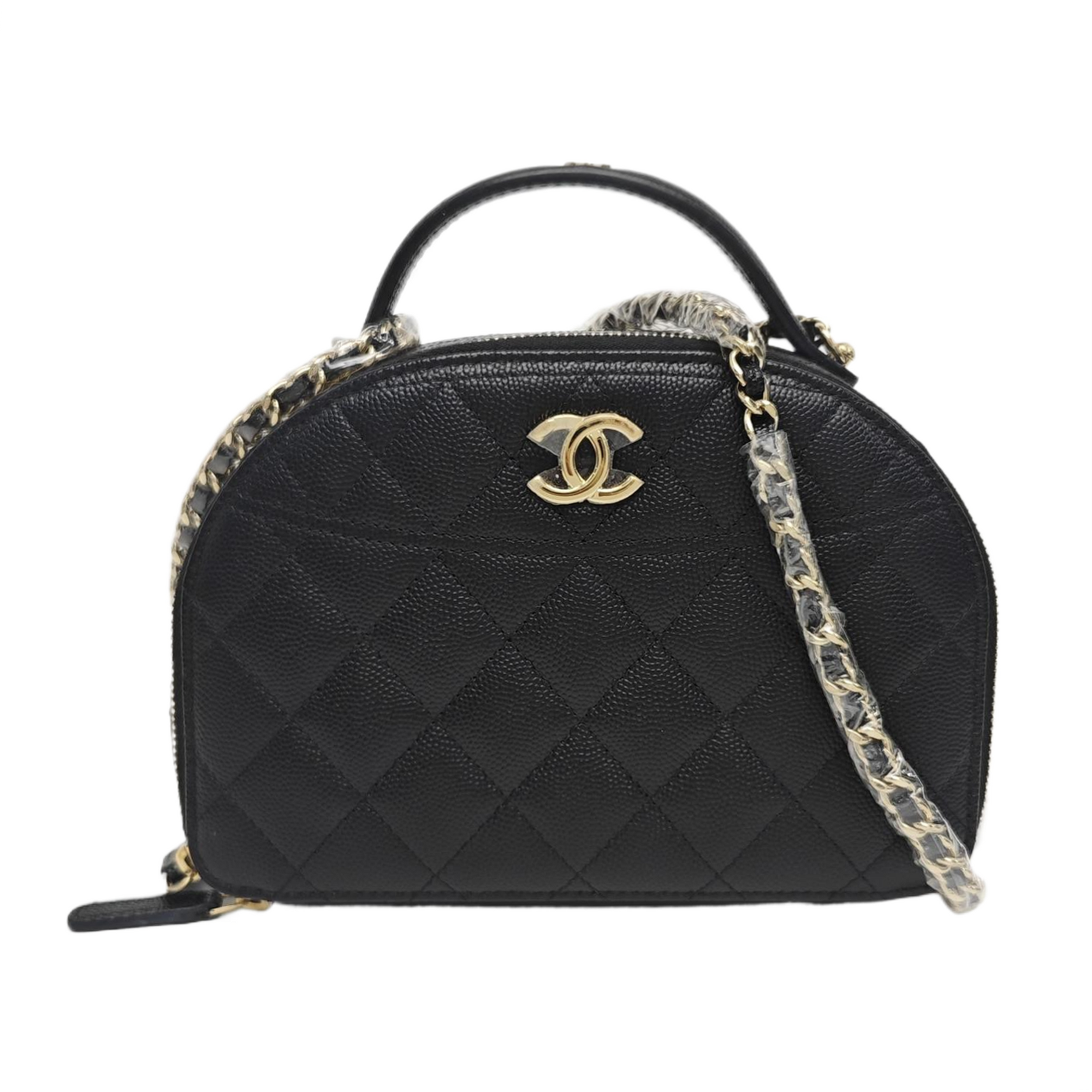 Quilted Grained Calfskin Shoulder Bag Black