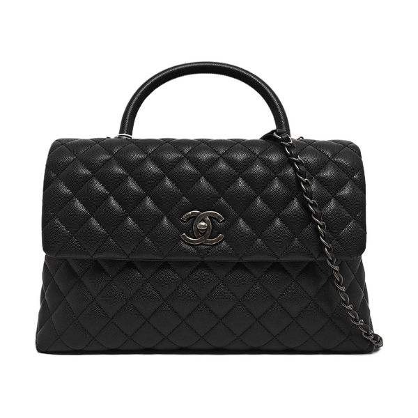 COCO HANDLE Large Quilted Grained Calfskin Black