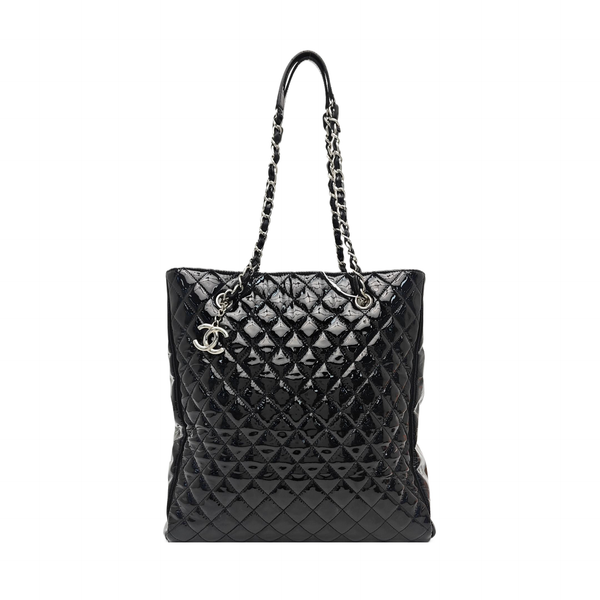Quilted Patent Leather Tote Bag Black