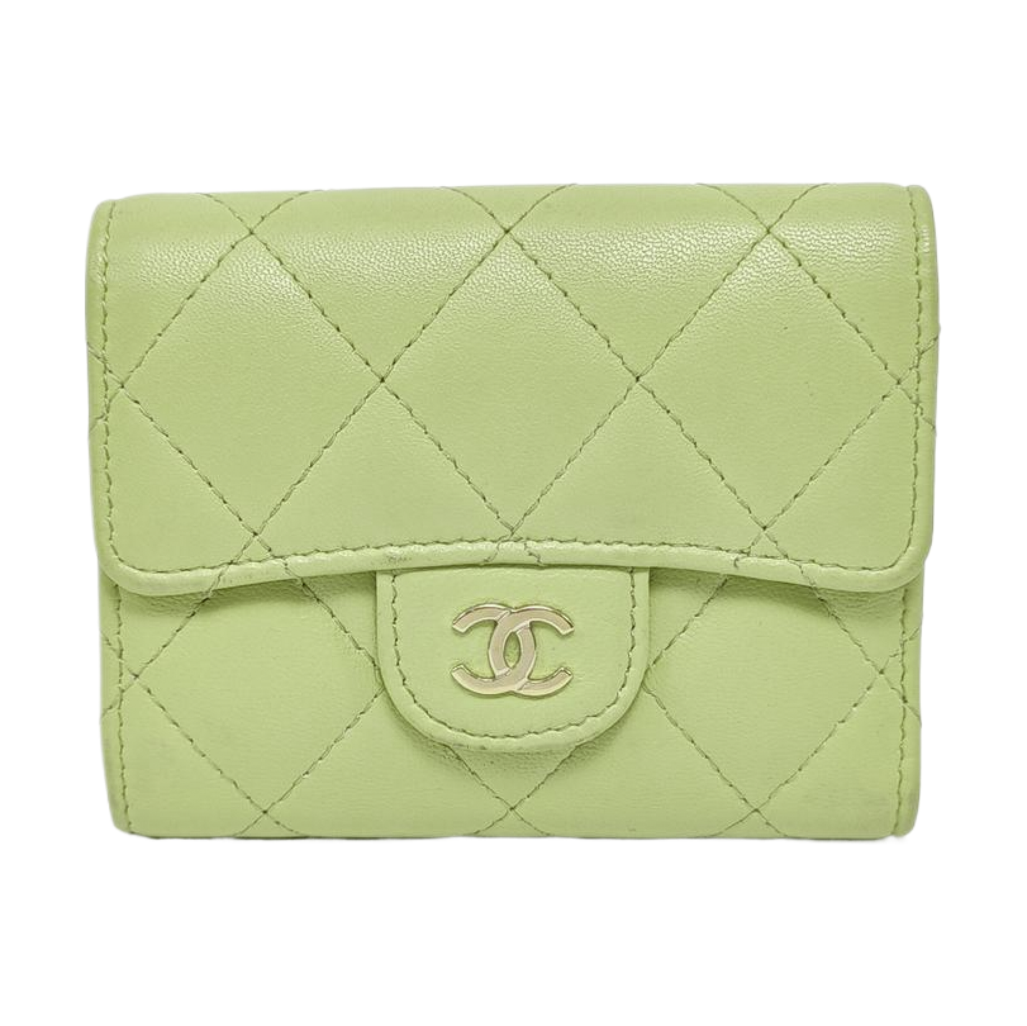 Cartera Clásica con Solapa de Piel de Cordero Acolchada Verde
