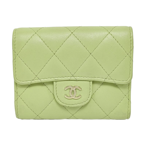 Cartera Clásica con Solapa de Piel de Cordero Acolchada Verde