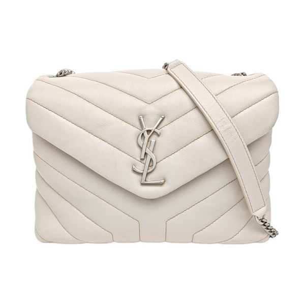 LOULOU Small Chevron Calfskin White