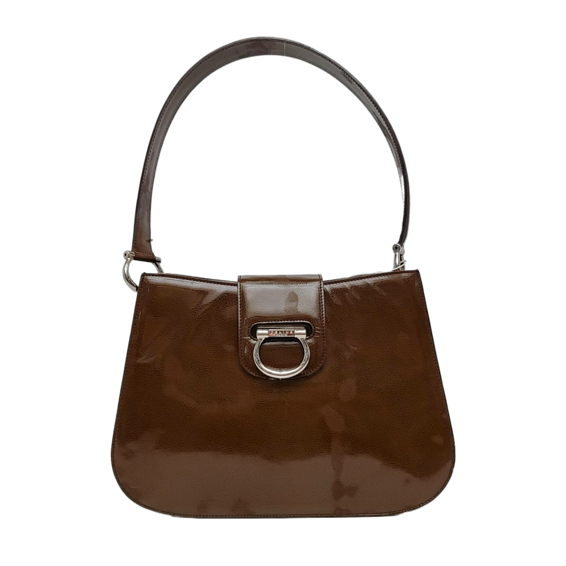 Patent Leather Top Handle Bag Brown