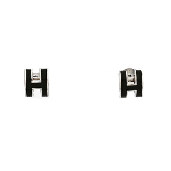 Pop H Metal Silver Stud Earrings