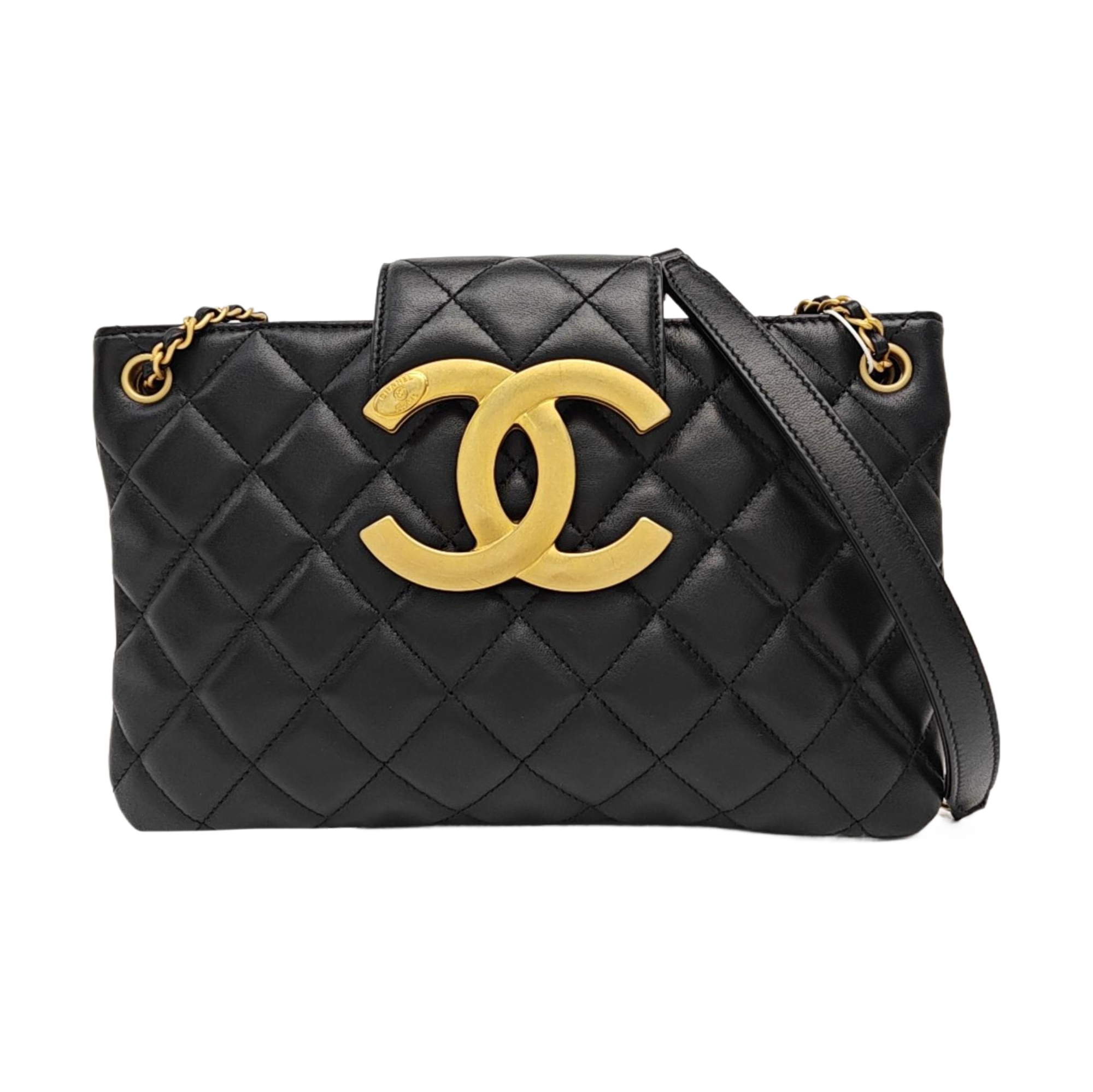 Quilted Lambskin Shoulder Bag Black