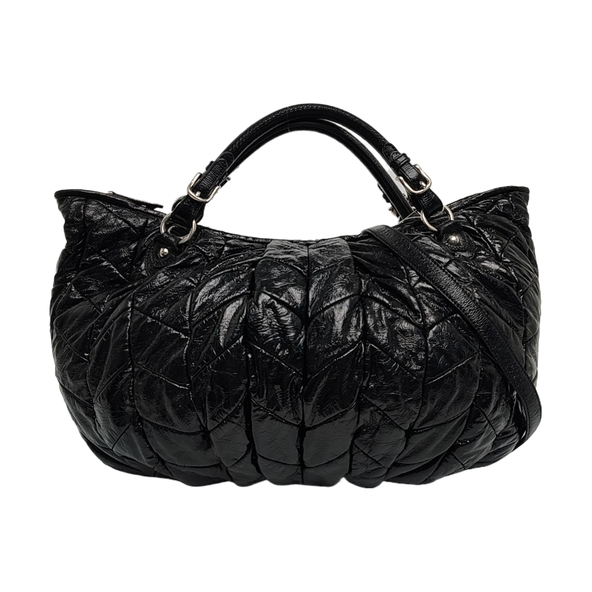 Quilted Patent Leather Tote Bag Black