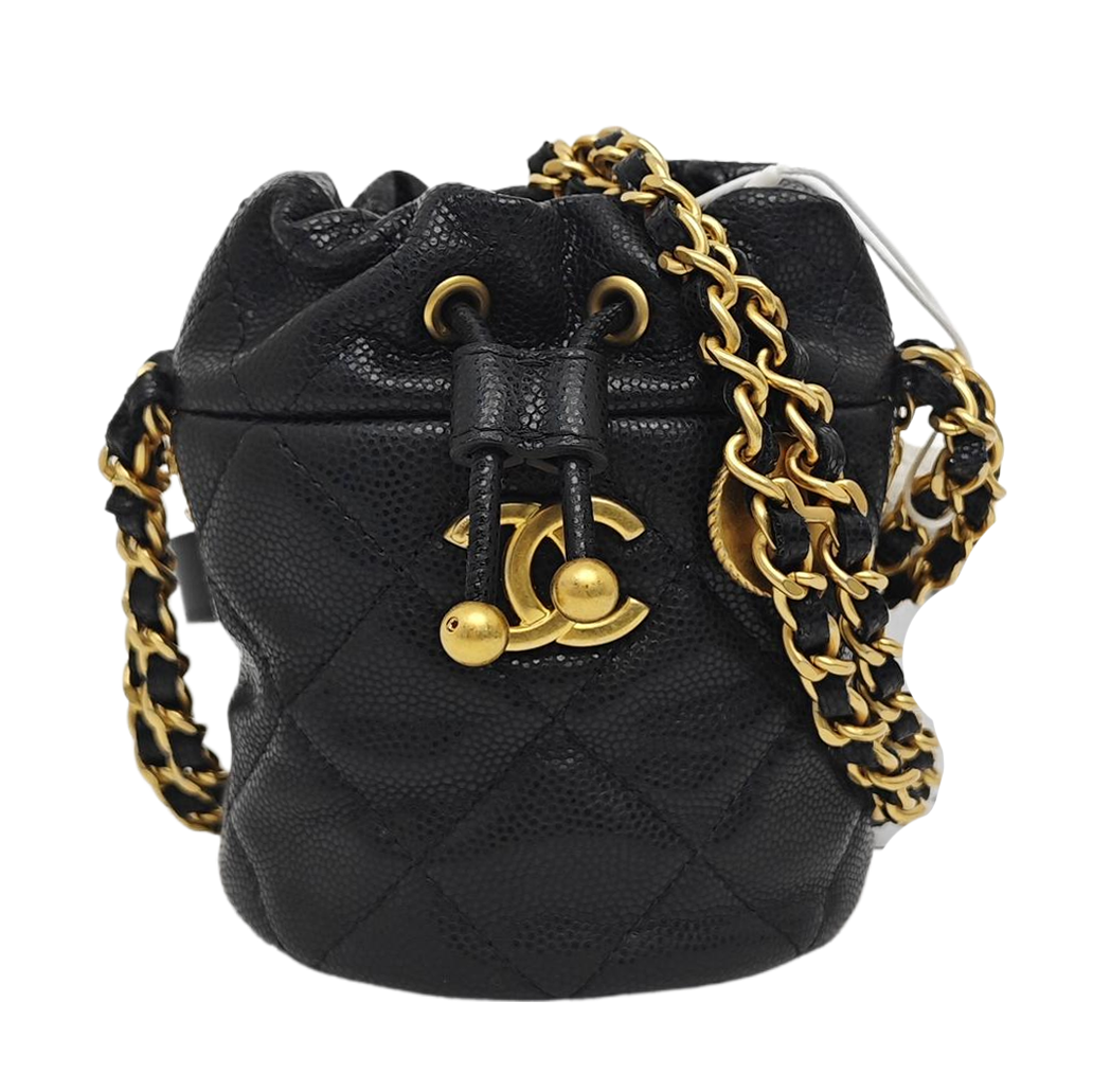 Quilted Lambskin Bucket Bag Black