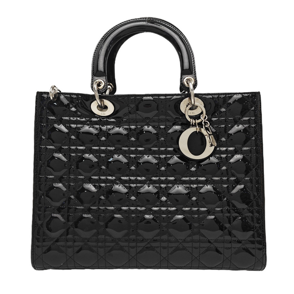 Lady Dior Large Cannage Patent Leather Black