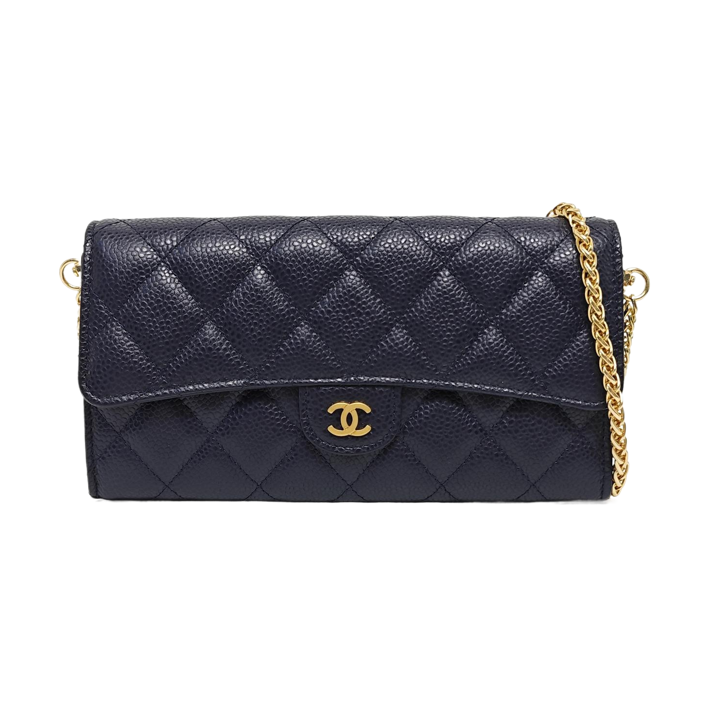 CLASSIC FLAP Mini Quilted Grained Calfskin Blue Wallet