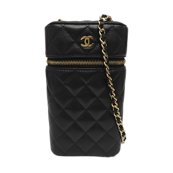 Quilted Grained Calfskin Shoulder Bag Black