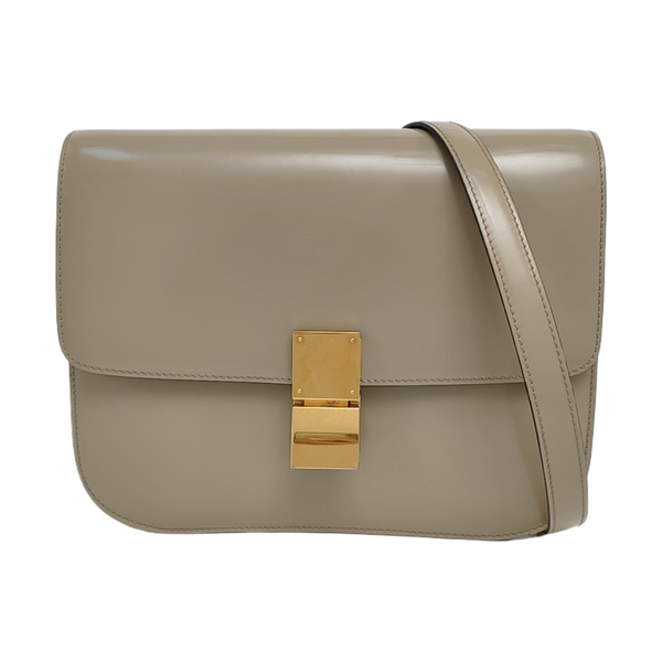 Authenticated pre-owned  CLASSIC BOX Medium Calfskin Beige - Shoulder Bag at Looply