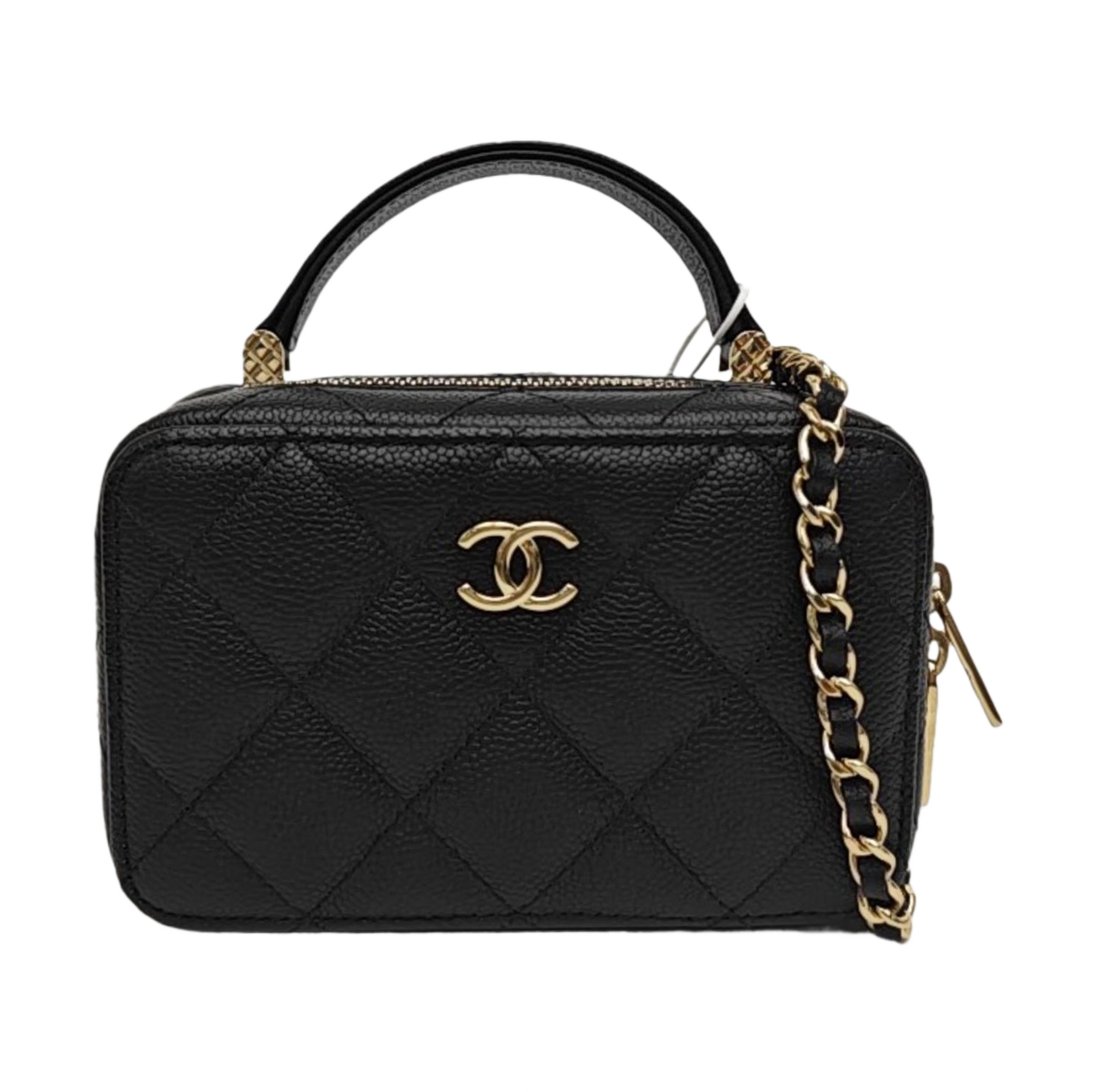 Quilted Grained Calfskin Shoulder Bag Black