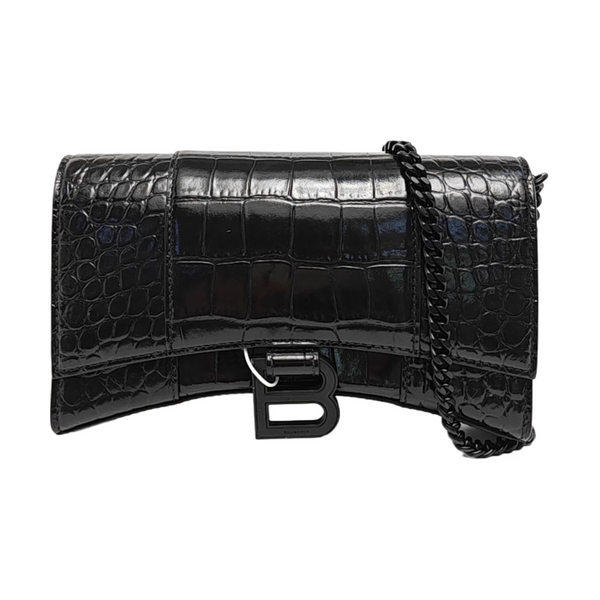 Hourglass Wallet On Chain Mini Calfskin Black