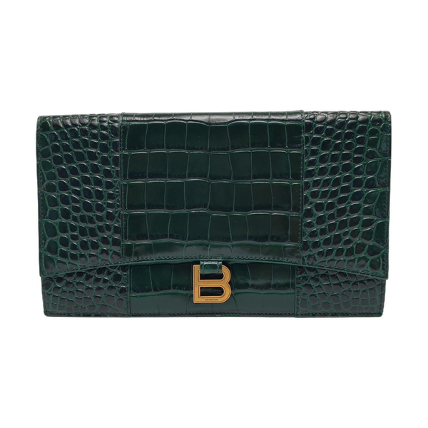 Authenticated pre-owned  Hourglass Calfskin Green - Clutch at Looply