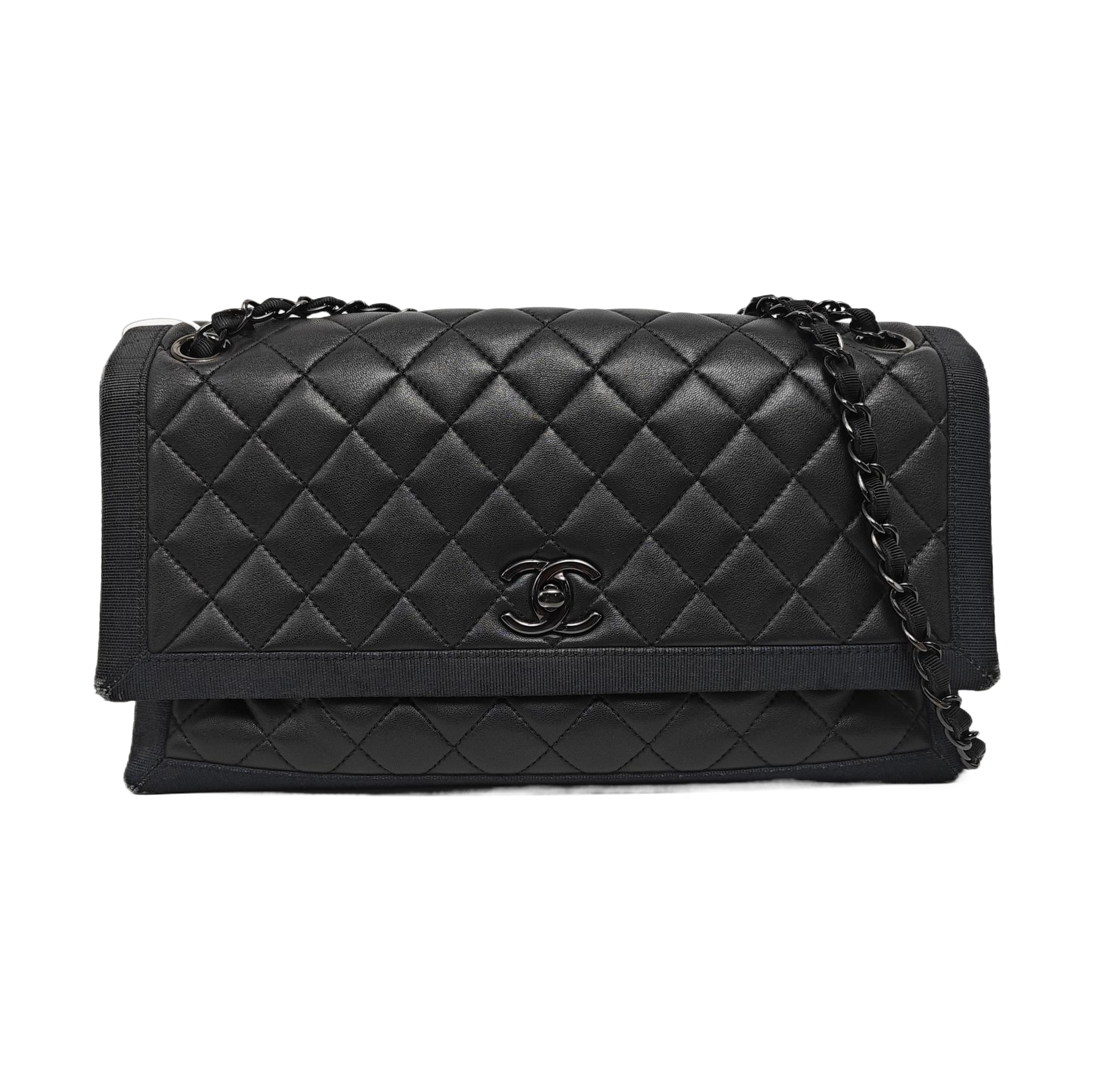Quilted Lambskin Top Handle Bag Black