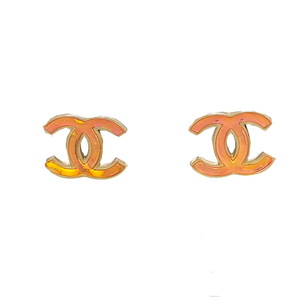 CC Logo Metal Gold Stud Earrings