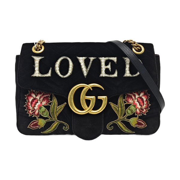 GG Marmont Large Quilted Velvet Black