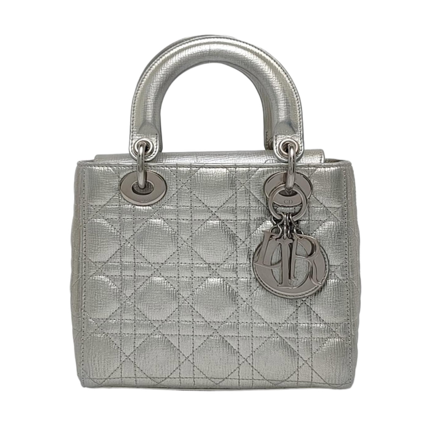 Authenticated pre-owned  Lady Dior Small Cannage Calfskin Silver - Tote Bag at Looply