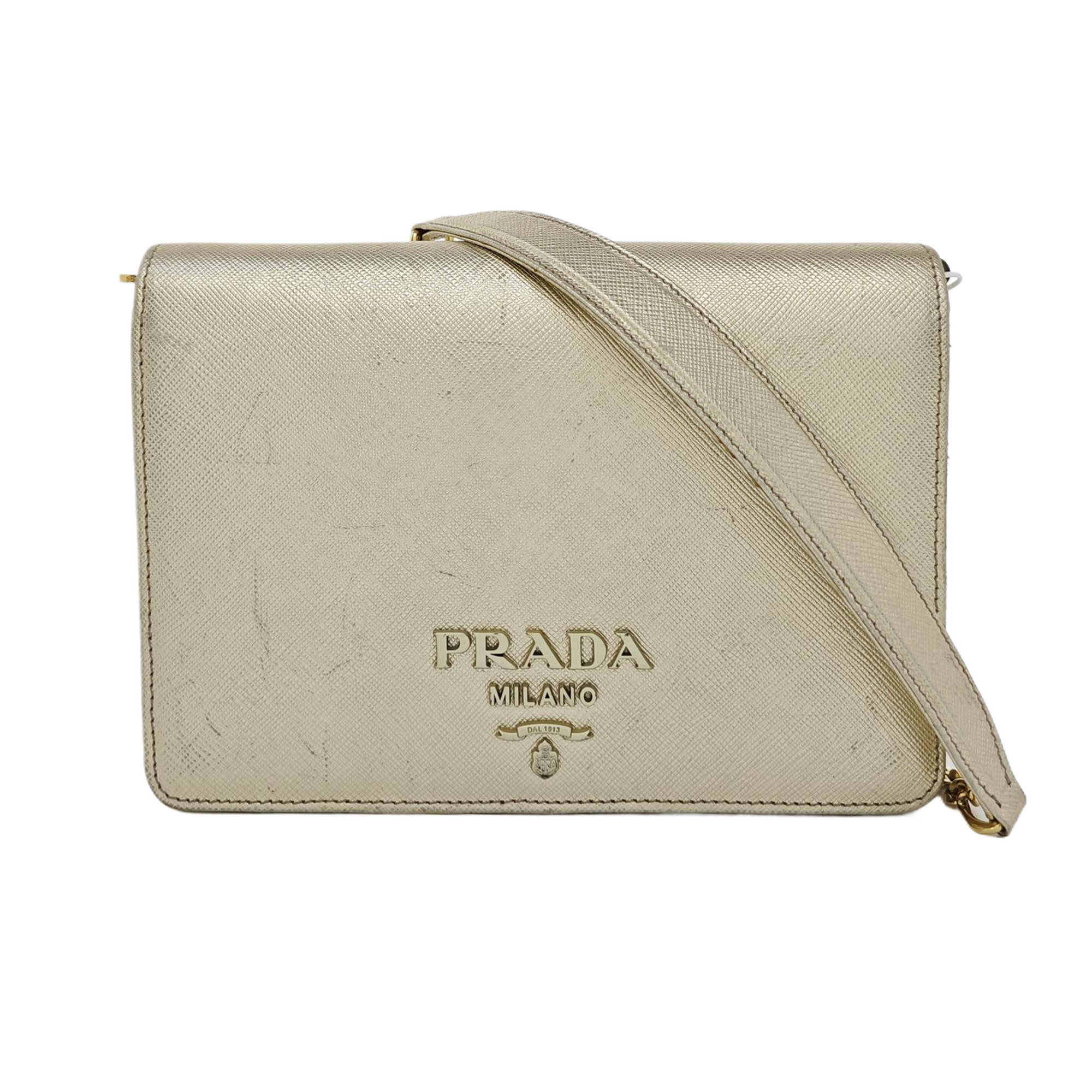 Saffiano Calfskin Shoulder Bag Gold