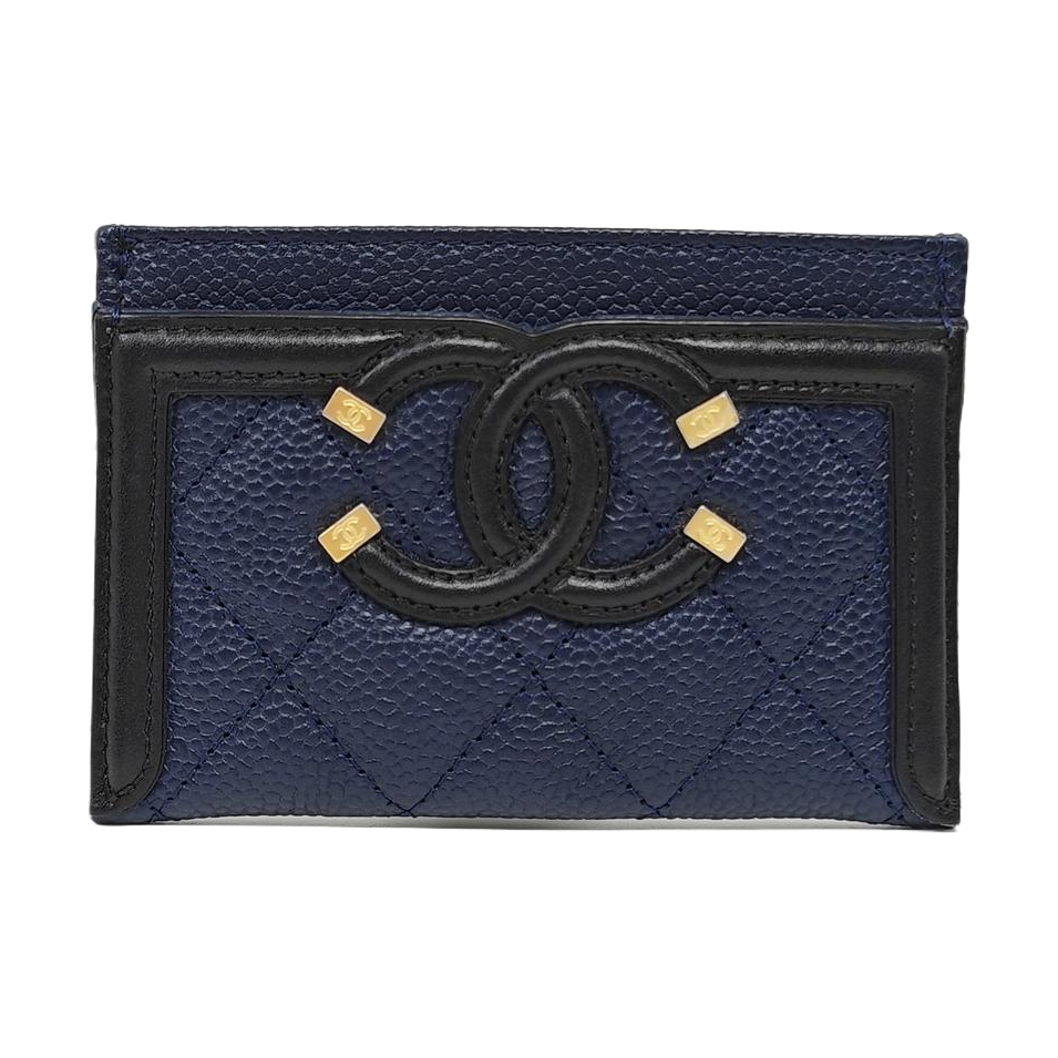 Authenticated pre-owned  FILIGREE Quilted Grained Calfskin Blue Card Holder - Card Holder at Looply