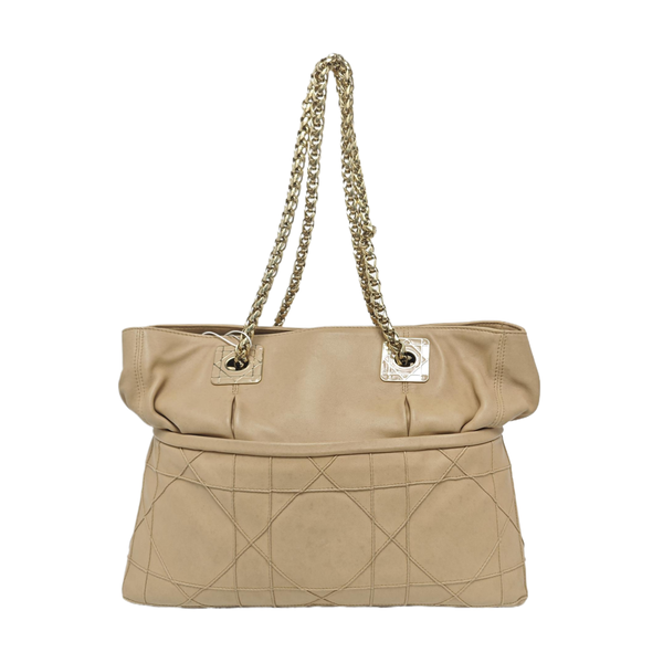 Cannage Calfskin Top Handle Bag Beige