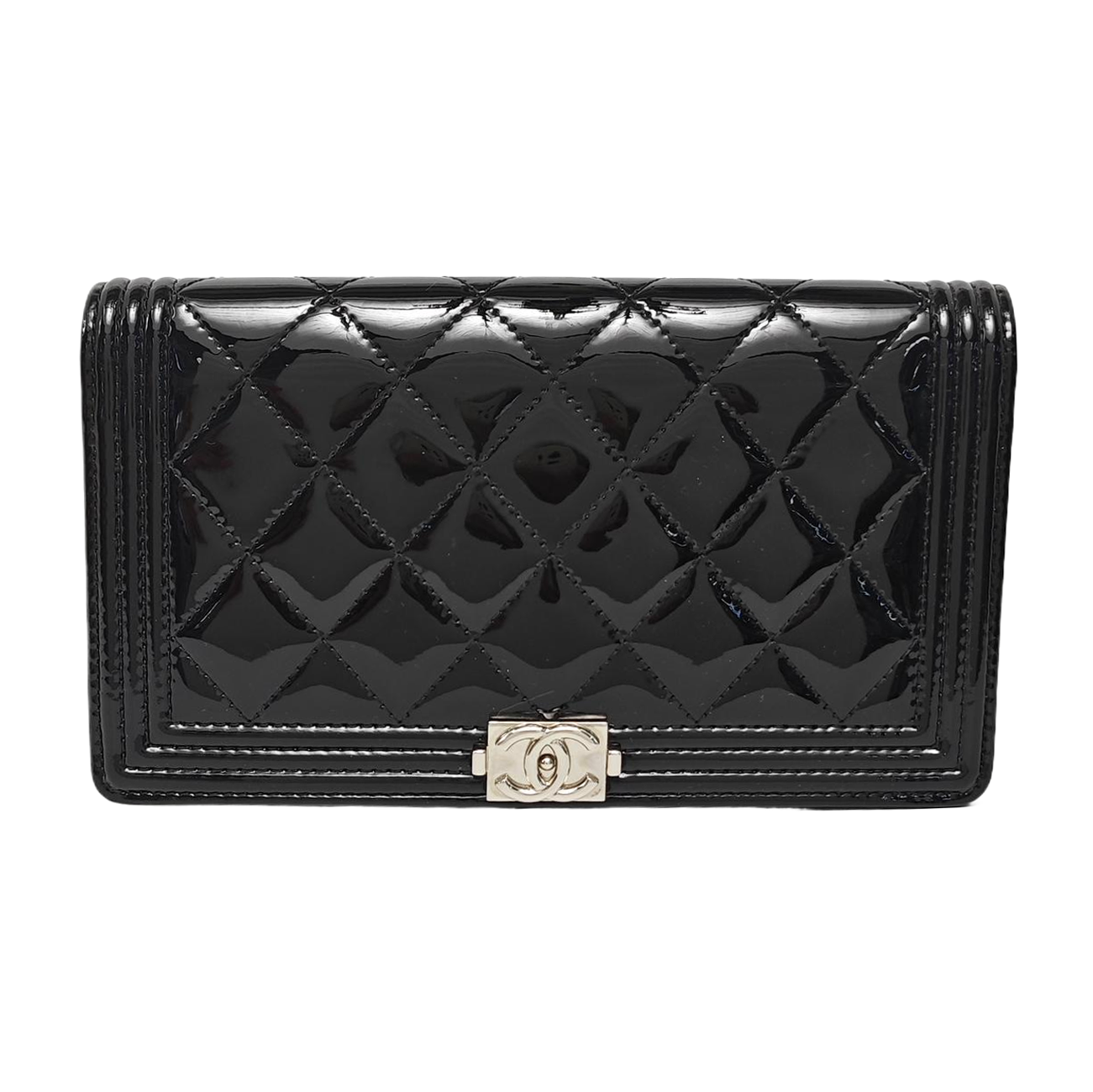 BOY CHANEL Mini Quilted Patent Leather Black Wallet