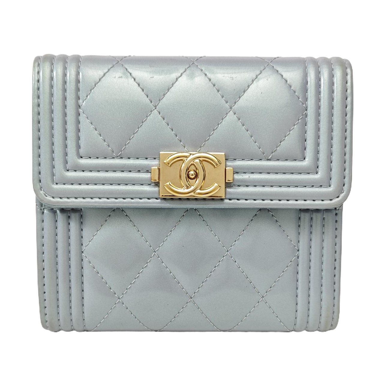 BOY CHANEL Quilted Patent Leather Blue Wallet