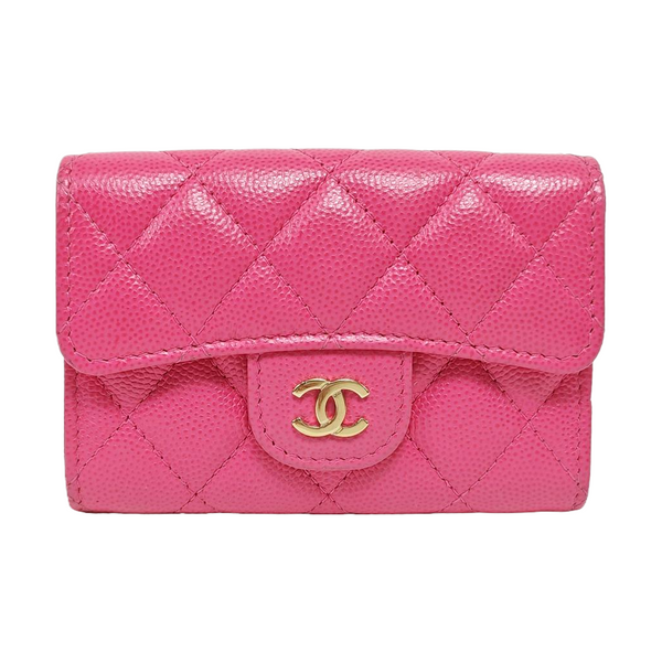 CLASSIC FLAP Quilted Grained Calfskin Pink Card Holder